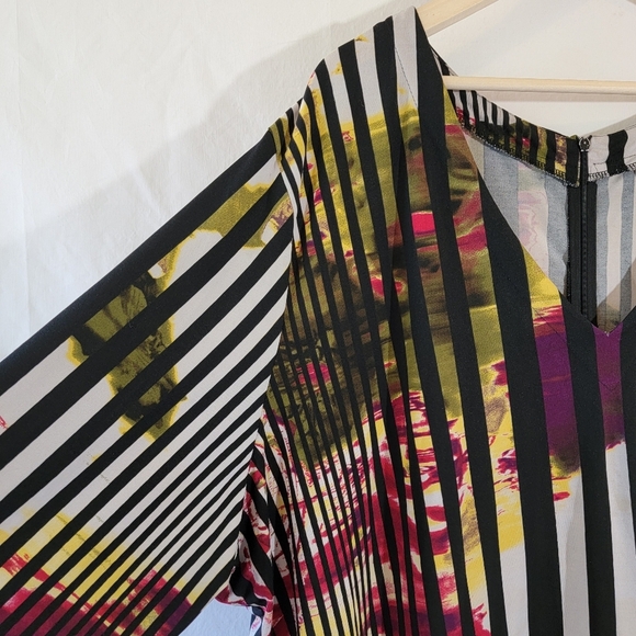 Ashley Stewart Multicolor Striped Floral Maxi Dress Sz 34/36 Long Sleeve Stretch - Picture 4 of 12